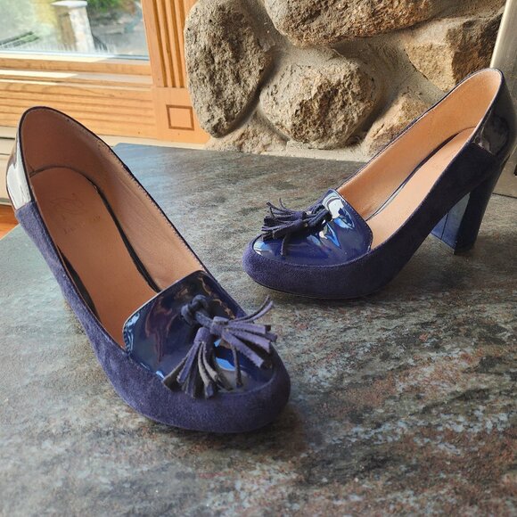 LEHOOR Chunky Block High Heel Fringed Round Toe Slip On Dress Loafers Size 8.5 - Picture 2 of 16